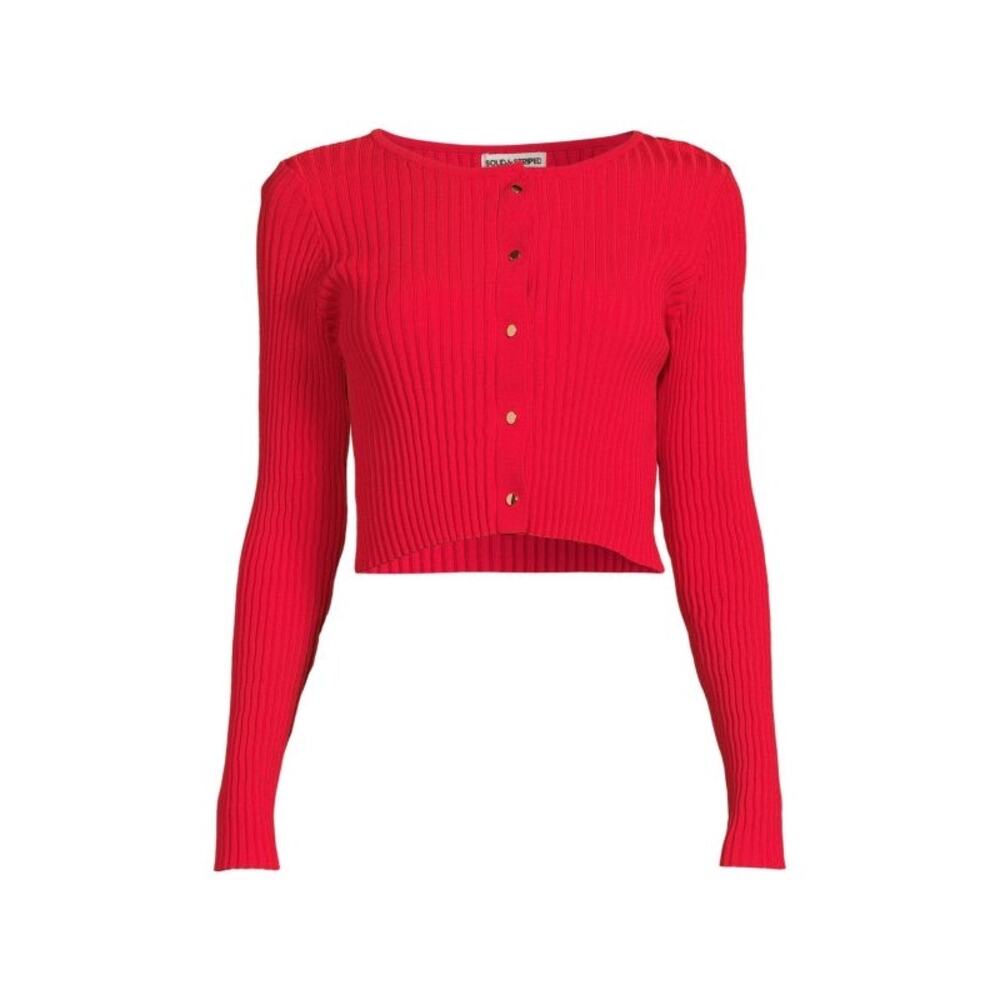 NWT $238 SOLID & STRIPED The Fleur Crop Cardigan in Red Sz L